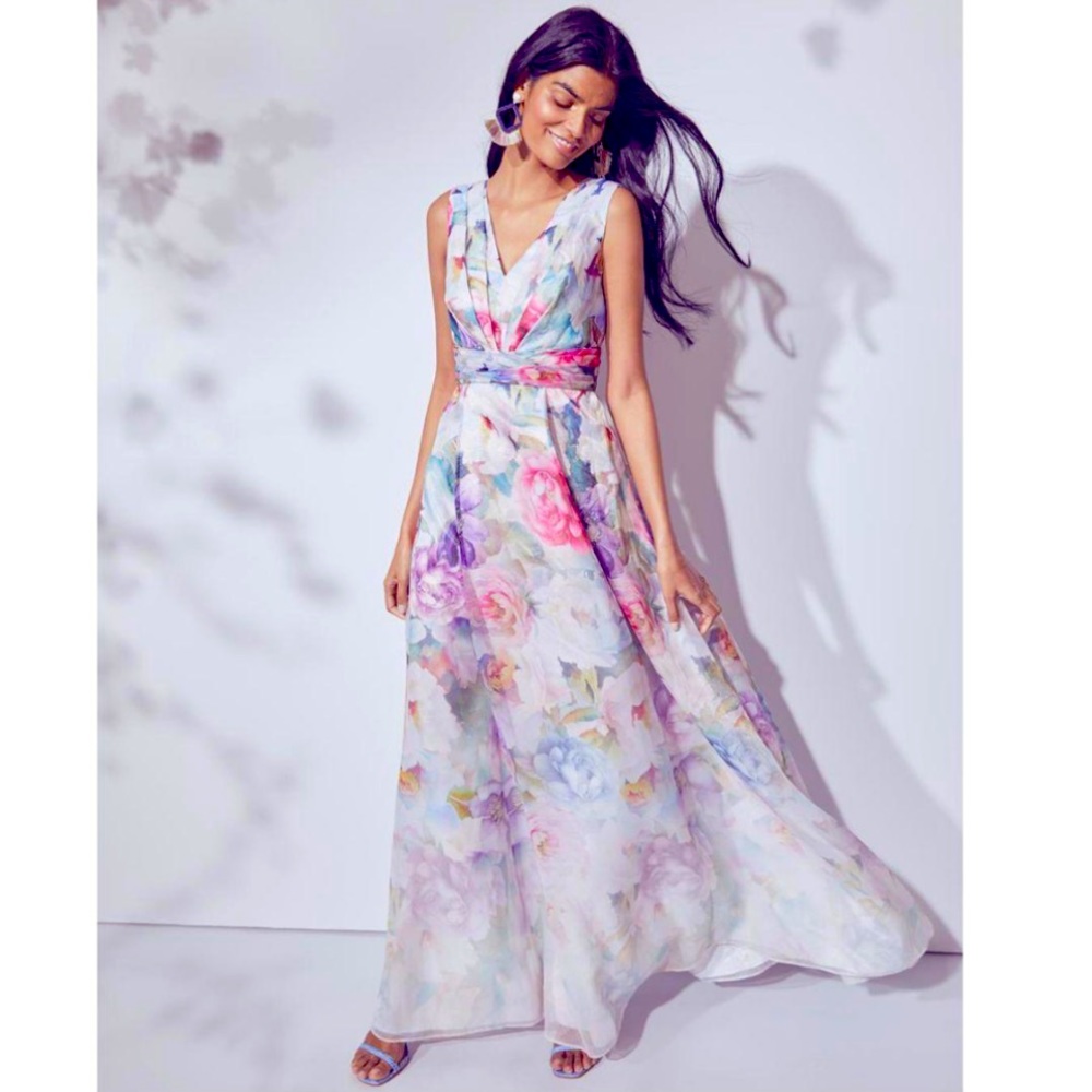 Adriana Papell Women’s 2 Floral Organza Ball Gown,Floral Prom Dress, Formal Gown